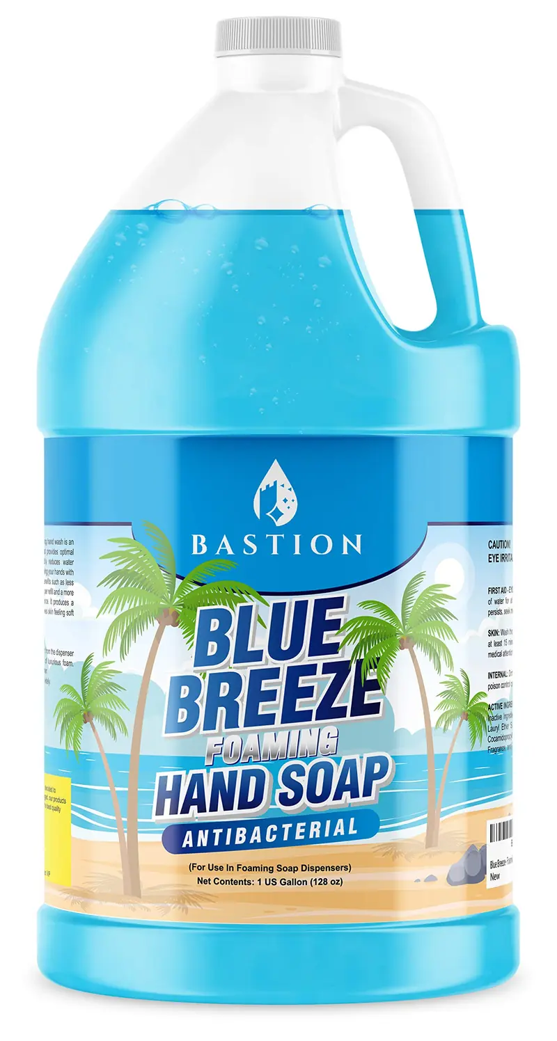 Bastion Blue Breeze – Savon Mains Mousse Antibactérien Recharge 1 Galon (128 oz) – Mousse Riche et Hydratante