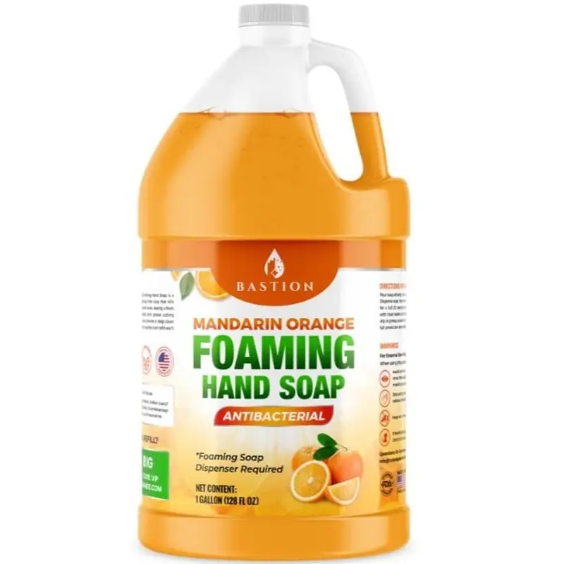 Bastion Savon Mousse Antibactérien pour les Mains – Orange Mandarine, Recharge Instantanée, 1 Galon (128 oz), Fabriqué aux États‑Unis