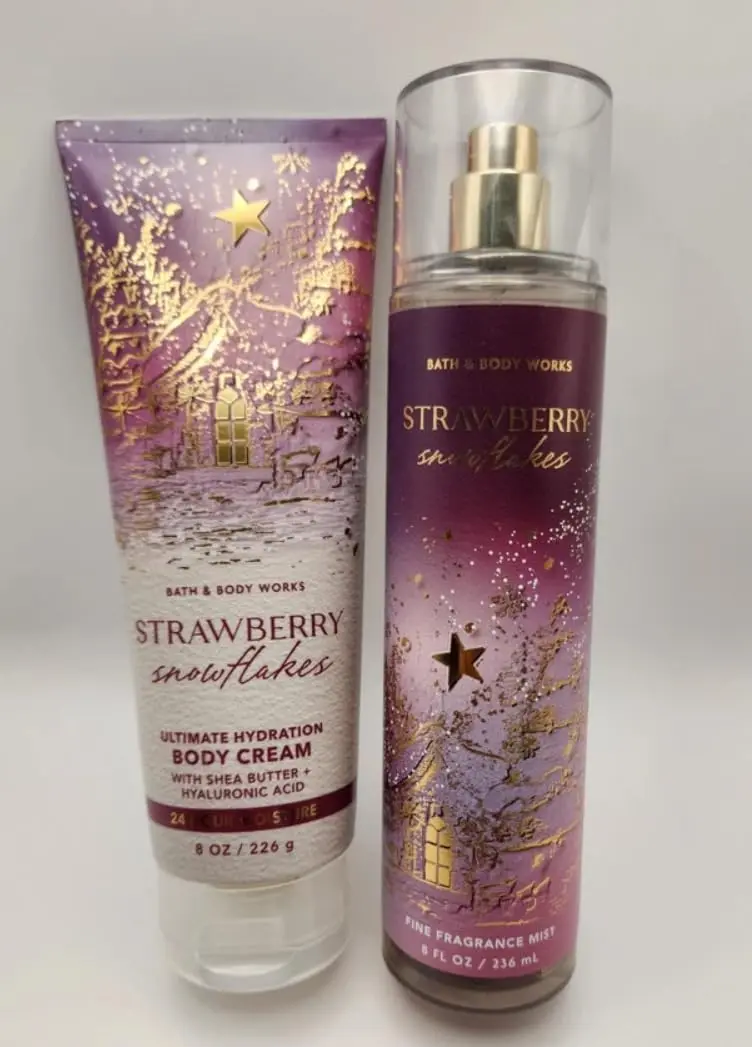 Bath & Body Works Coffret Fraises Flocons de Neige – Brume parfumée et Crème Corps 8 oz