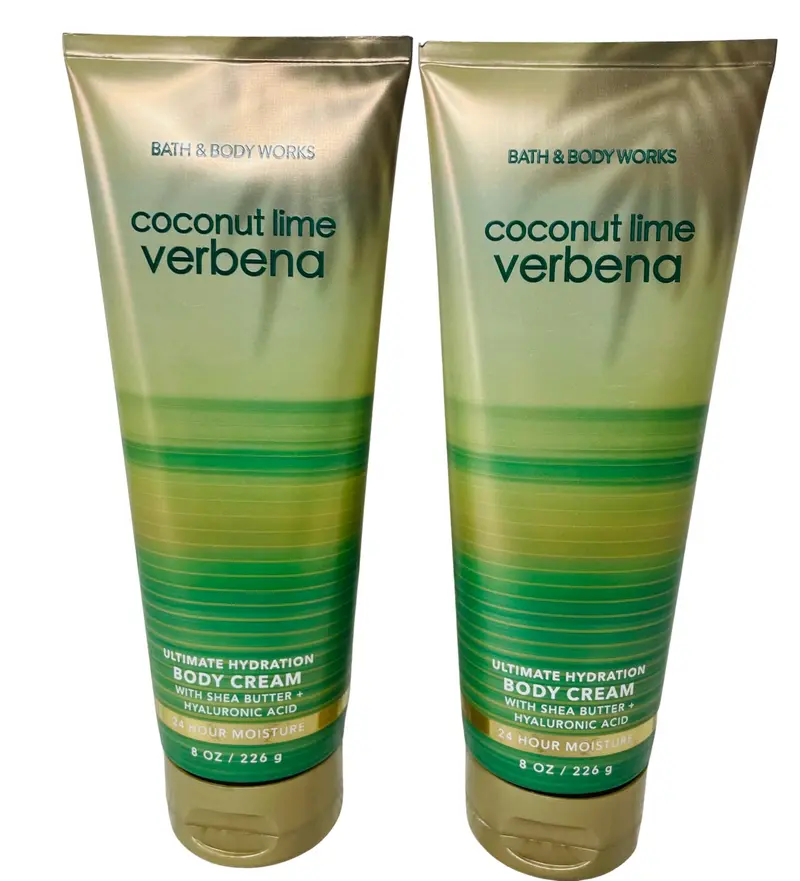 Bath & Body Works Crème pour le corps hydratante ultime à la noix de coco et verveine citron vert – Pack de 2, 8 onces