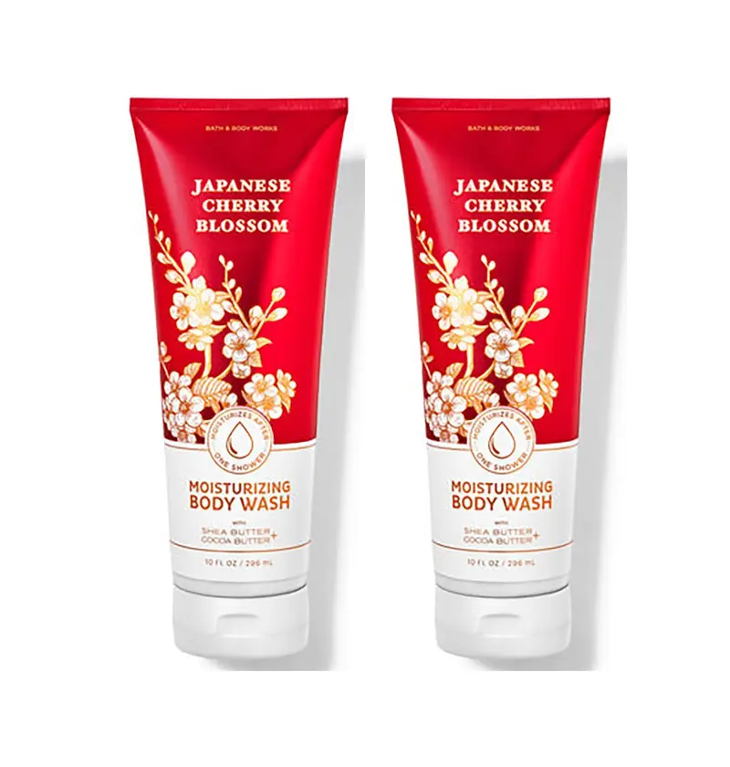Bath & Body Works Gel Douche Hydratant au Beurre de Karité et Cacao – Lot de 2 x 296 ml (Japanese Cherry Blossom)