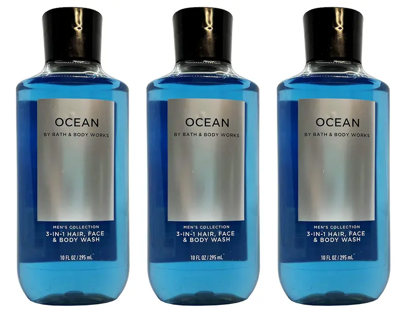 Bath & Body Works Ocean Signature – Lot de 3 2-en-1 Shampooing & Gel Douche pour Homme, 10 oz chacun