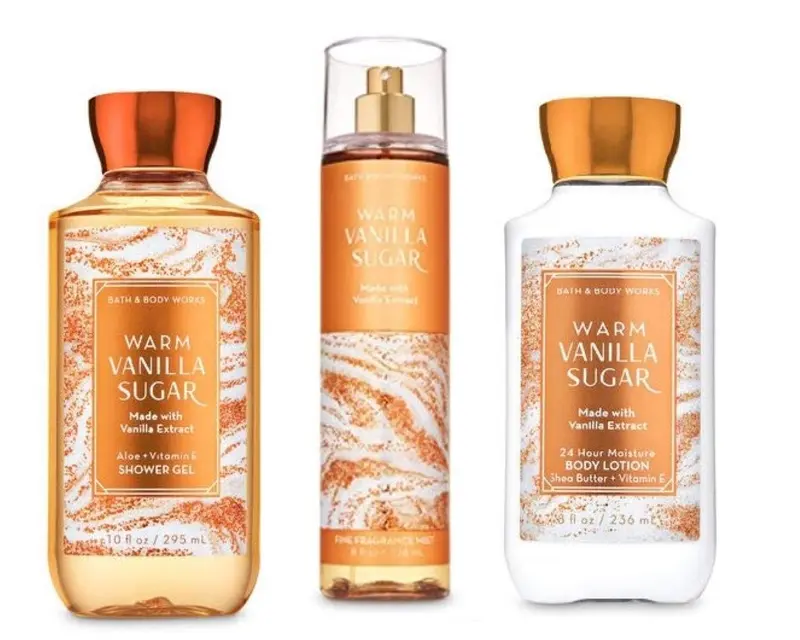 Bath & Body Works Warm Vanilla Sugar Coffret Taille Pleine – Gel Douche, Lotion et Brume Parfumée