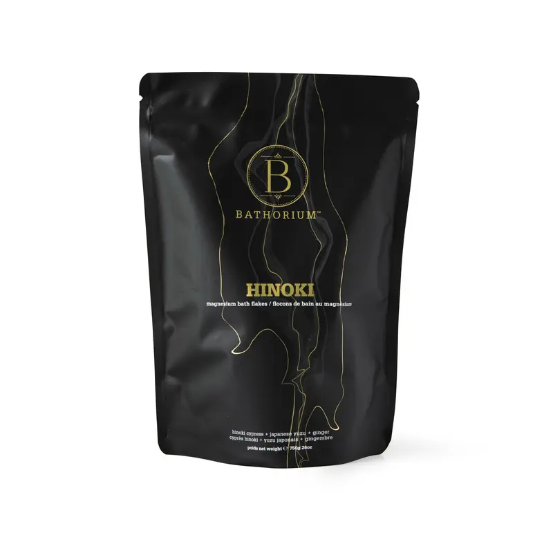 Bathorium Hinoki – Flocons minéraux de magnésium pour bain | Détente, pH équilibré et peau sensible | 26 oz