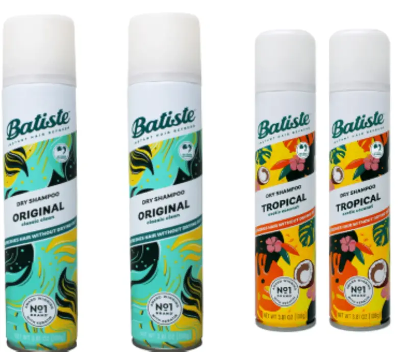 Batiste Dry Shampoo Spray – Pack Variété 4 flacons (~199 ml chacun) Original Clean et Classic et Parfum Tropical