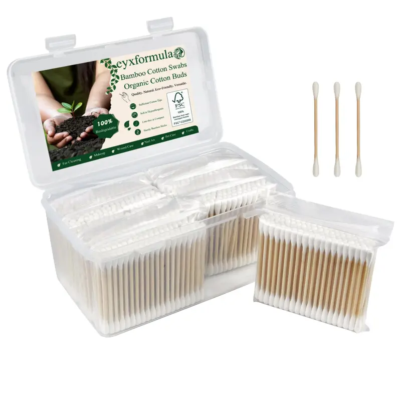 Bâtonnets de coton en bambou — 800 pièces, coton biologique naturel, double pointe, hypoallergéniques et biodégradables