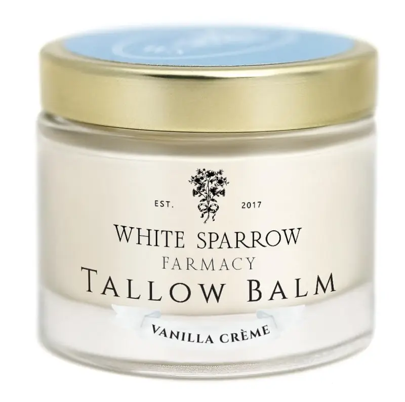 Baume au suif bio White Sparrow Farmacy – Vanille Crème (2 oz) pour visage et corps