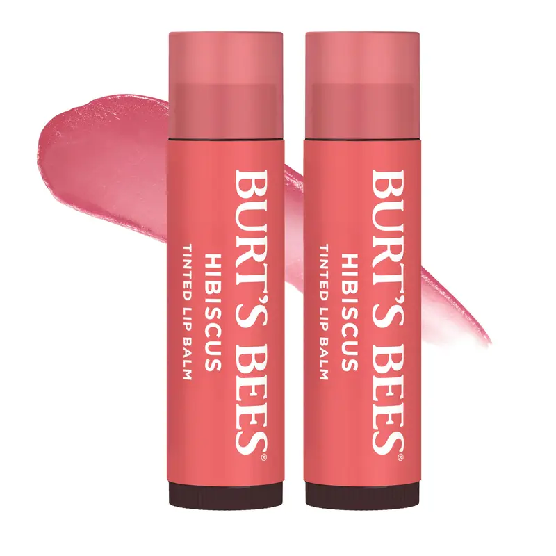 Baume teinté Burt's Bees Hibiscus – Duo 2 en 1, couleur naturelle et hydratation longue durée