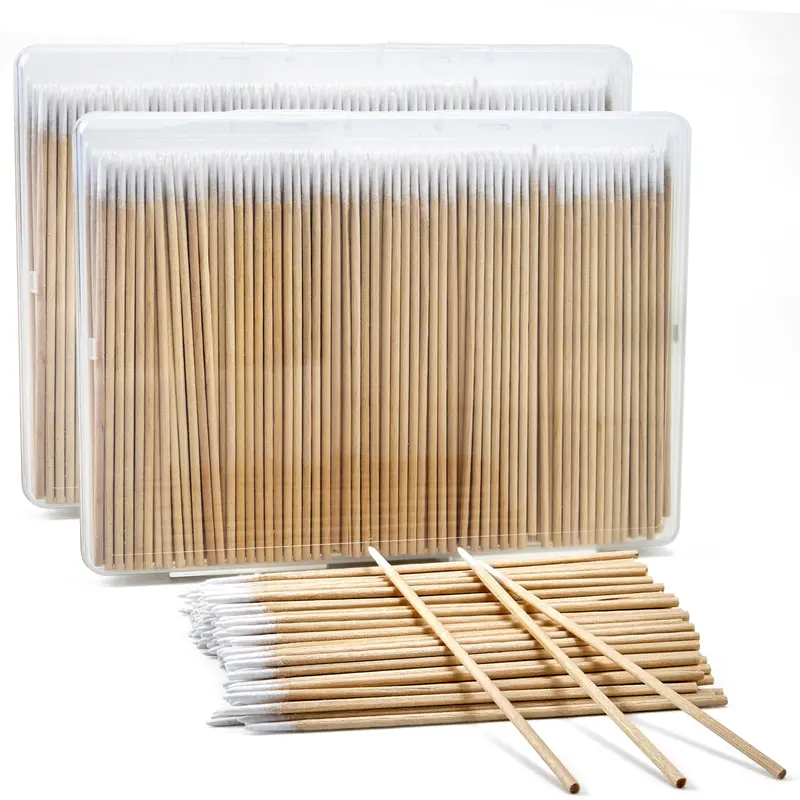 Bcowos - 800 pièces coton-tiges pointus avec étui, pointe de précision 4 pouces, bâtons en bois – Maquillage