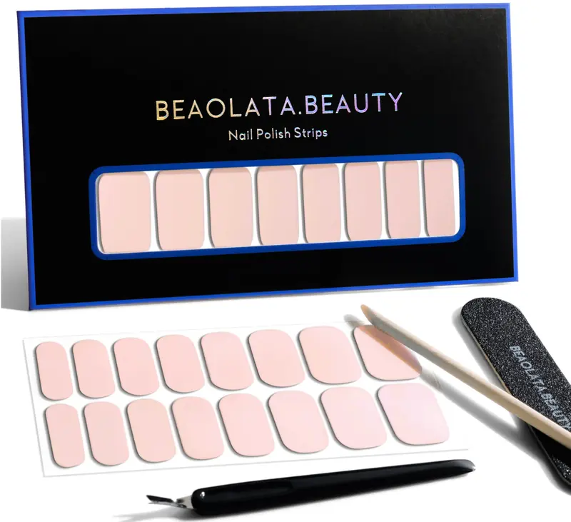 Beaolata Strips Ongles Rose Doux – 32 Pièces, Qualité Salon, Sans UV, Application Facile