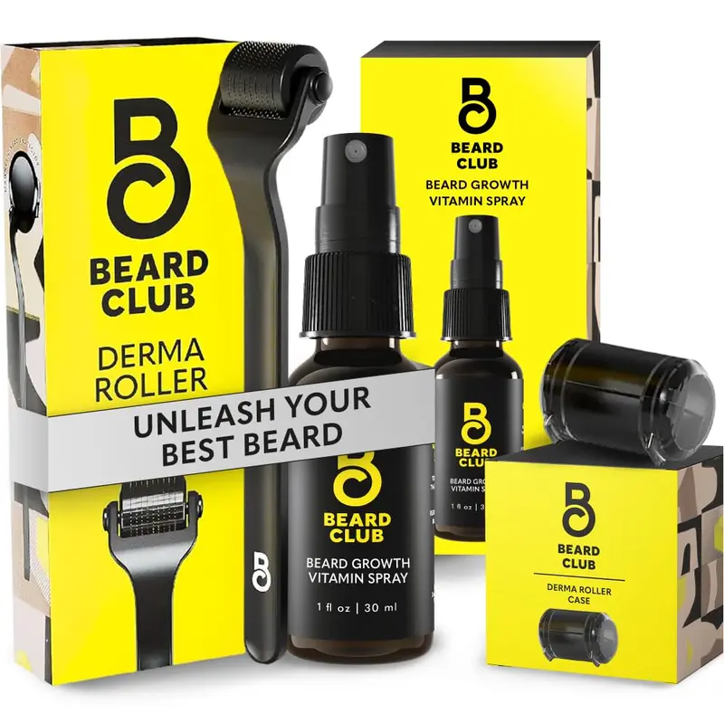 Beard Club Premium Derma Roller et Spray Biotine pour Barbe — Rouleau Titane 540