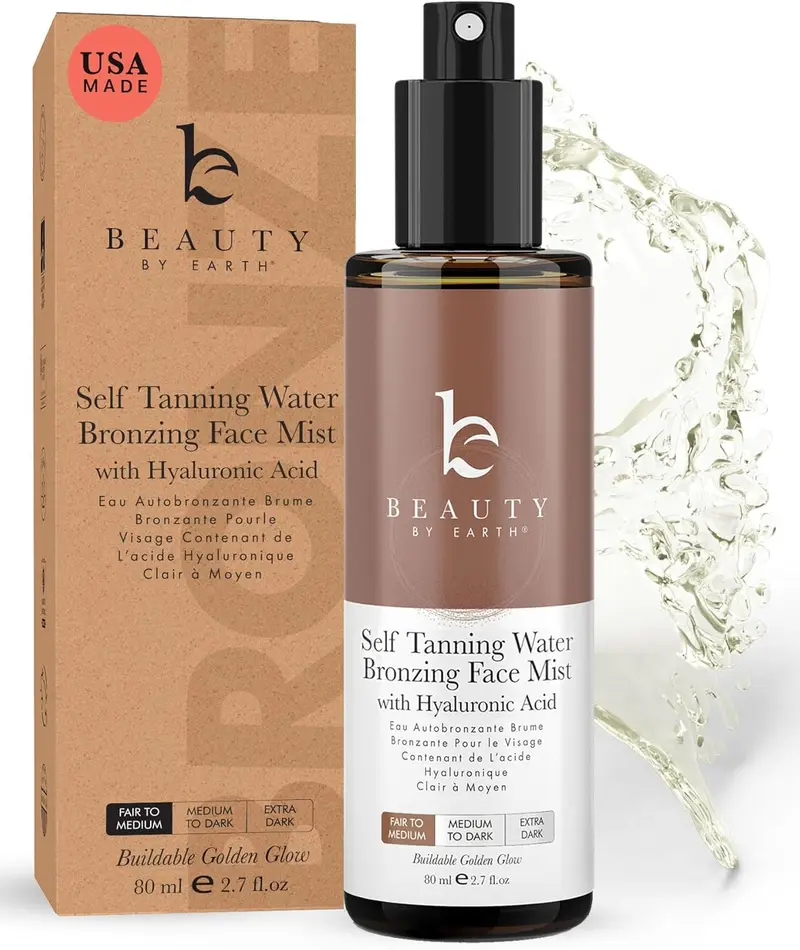 Beauty by Earth Bronzer Visage Spray – Eau bronzante sans soleil, ingrédients naturels et biologiques, fabriqué aux États-Unis