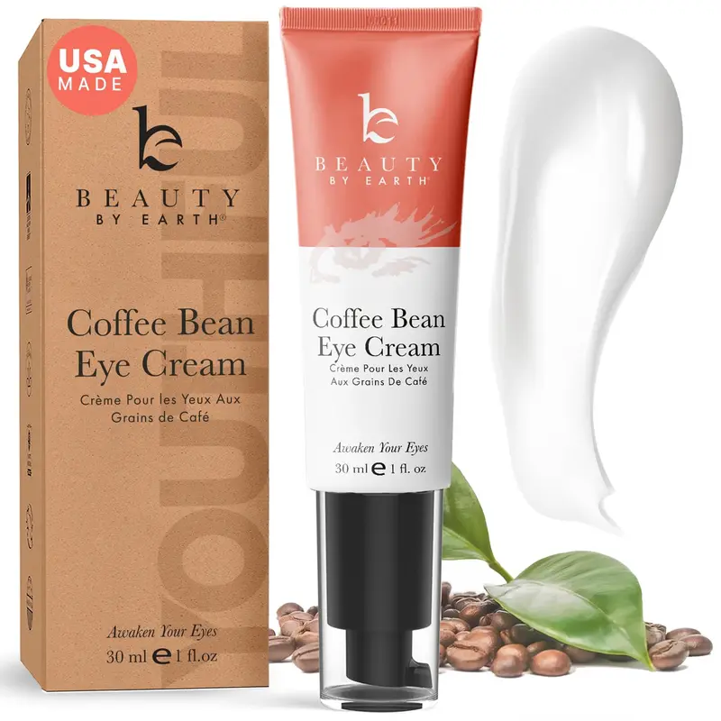 Beauty by Earth Crème Yeux Caféine – Dégonfle poches et cernes | Fabriqué aux États‑Unis, Ingrédients naturels et organiques