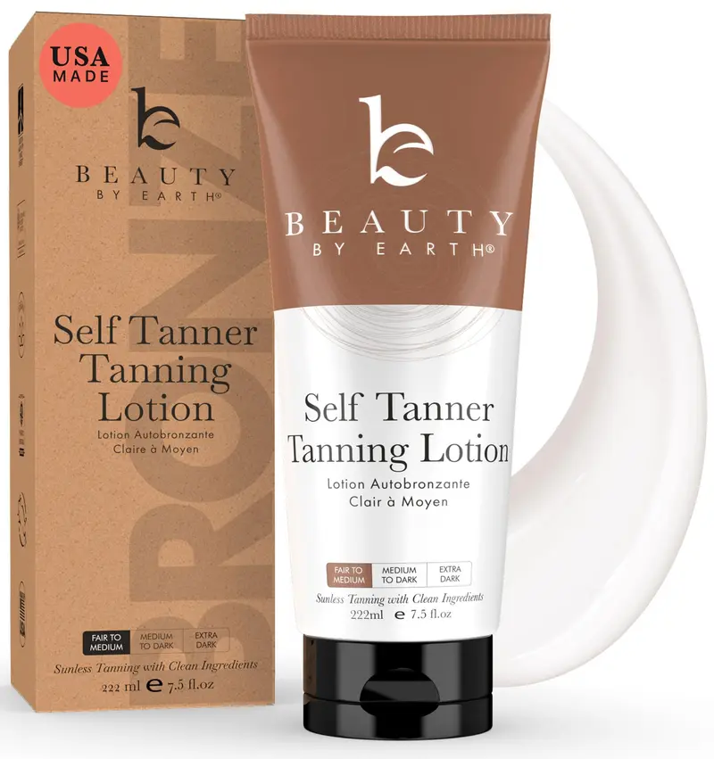 Beauty by Earth - Lotion Autobronzante, fabriquée aux États-Unis, naturelle et biologique, sans trace (clair à moyen)