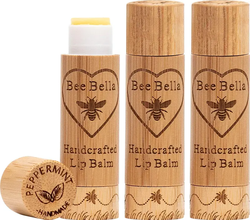 Bee Bella Baume à Lèvres Menthe – Lot de 3, Soin Hydratant 100% Naturel | Cire d’Abeille Bio + Vitamine E, Fabriqué aux USA
