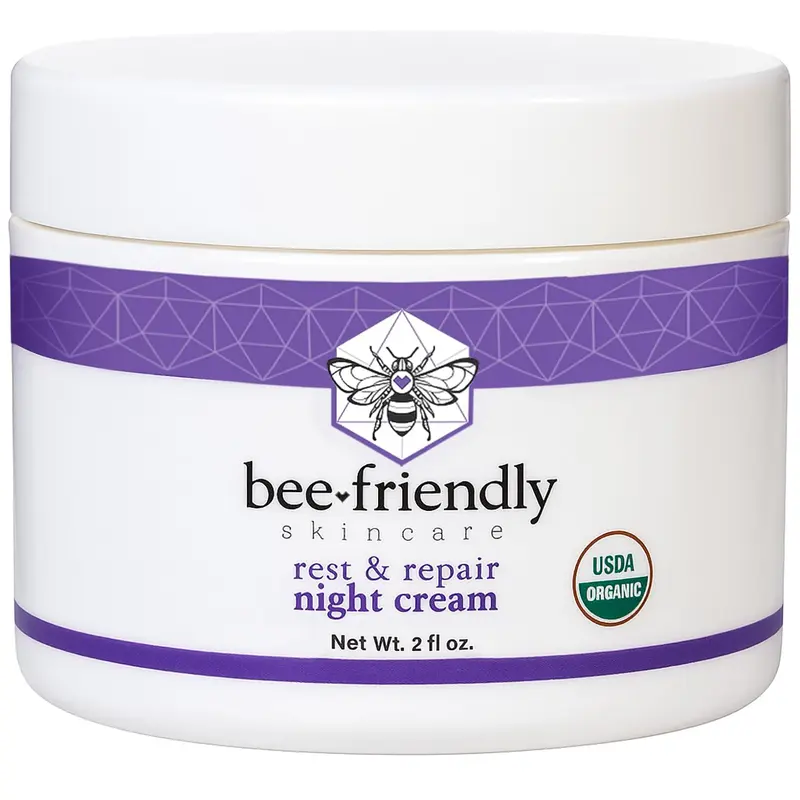 BeeFriendly Crème Nuit Biologique — Hydratation Profonde Visage, Cou et Décolleté, 2 oz, Certifiée USDA Biologique