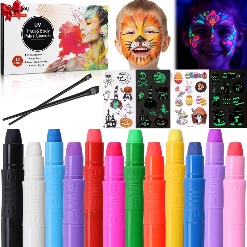 Beesjuy Glow – Kit Maquillage Visage et Corps Fluorescent UV (12 pièces)