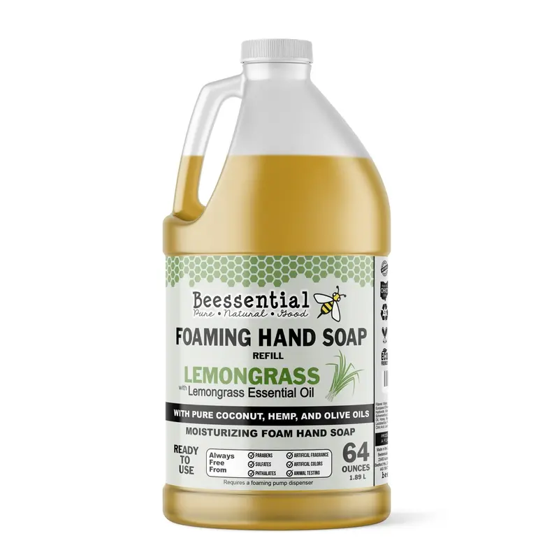 Beessential Recharge Moussante Naturelle en Vrac – Citronnelle, 64 oz | Aloe et Miel Hydratants | Fabriqué aux États-Unis
