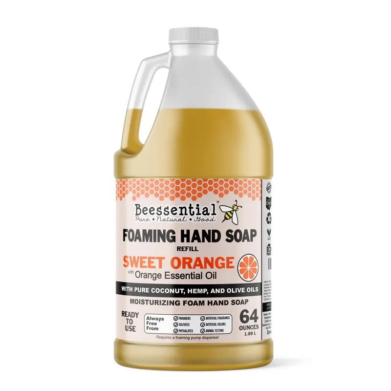 Beessential Recharge Savon Moussant pour les Mains Orange – 64 oz, Aloe & Miel, Fabriqué aux États‑Unis