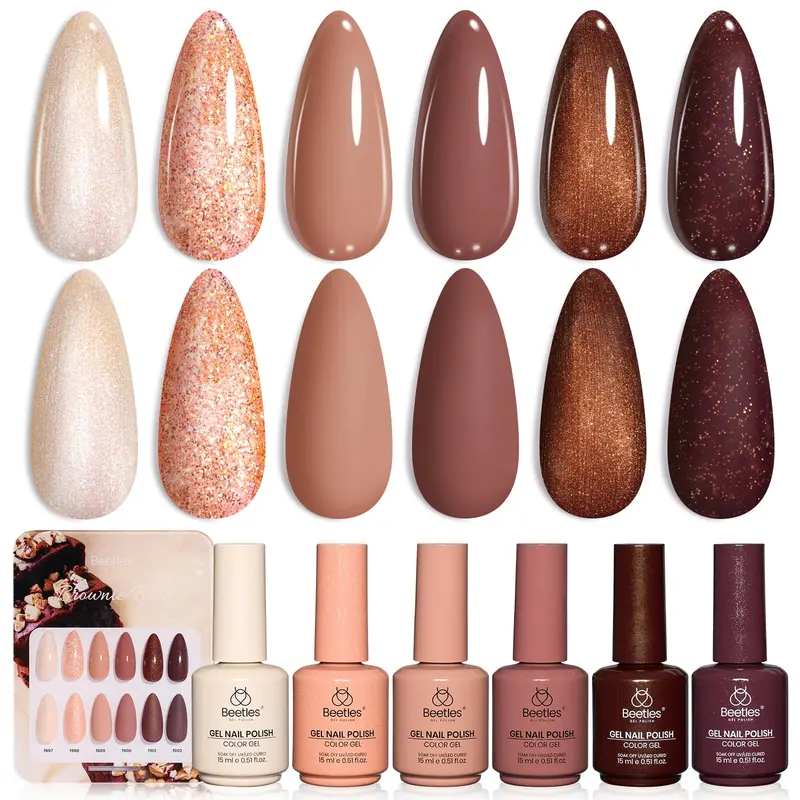 Beetles Brown Gel Polish Set – Ensemble de 6 couleurs brunes nacrées, durcissement UV/LED