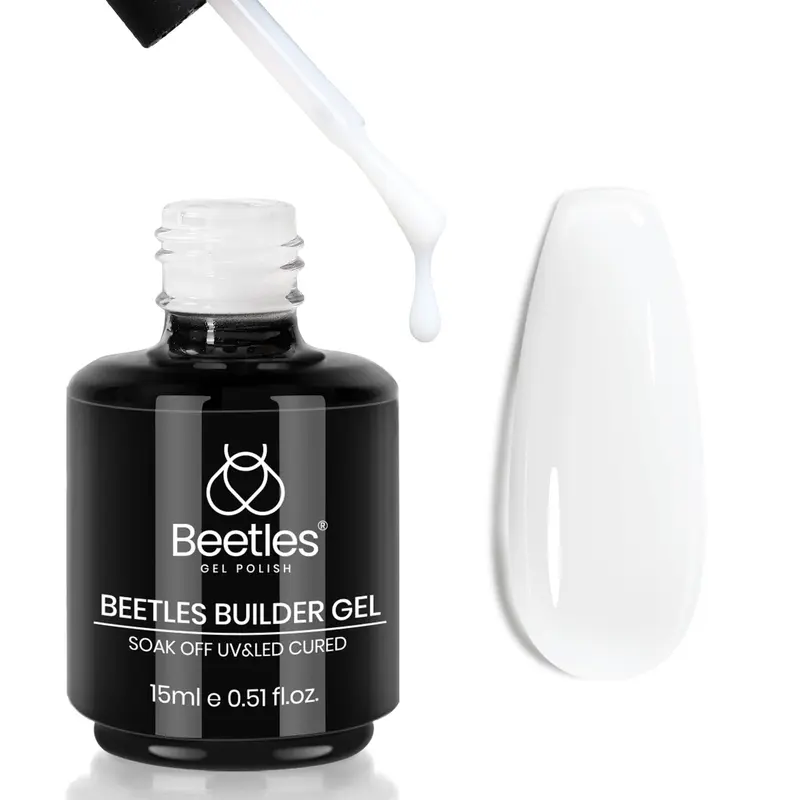 Beetles Builder Gel pour Ongles - 0,5 oz (15 ml), 7 en 1 blanc laiteux – Renforcement, épaisseur et apex pour débutants, DIY à domicile