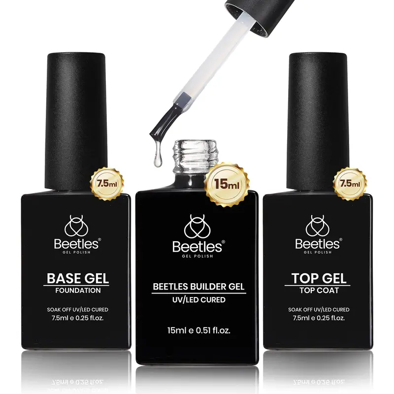 Beetles Builder Gel pour ongles – kit clair 3 pièces avec Base et Top Coat, renforcement et extension, DIY à domicile