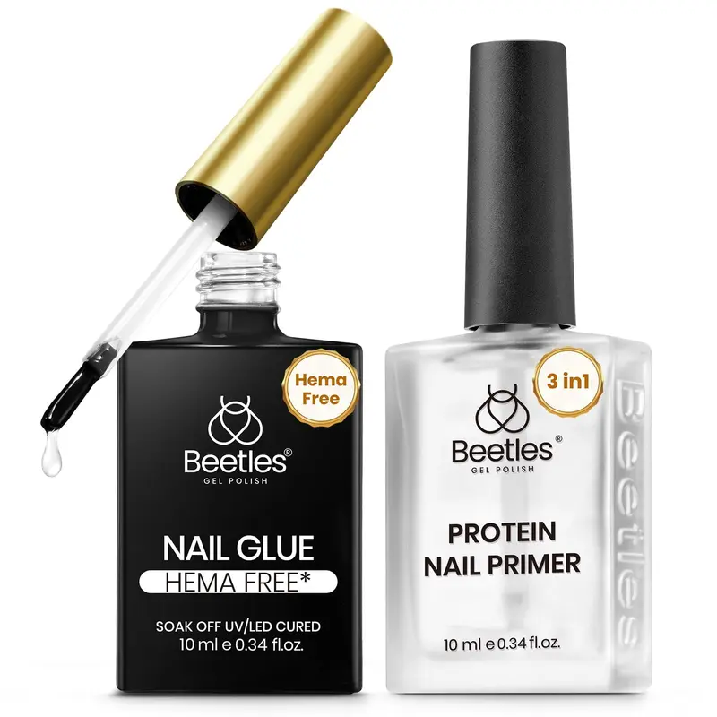 Beetles Colle Gel Sans HEMA et Primer – Pack 2×10 ml, 9 en 1, Sans TPO, Fixation Pro longue durée (Lampe UV Requise)