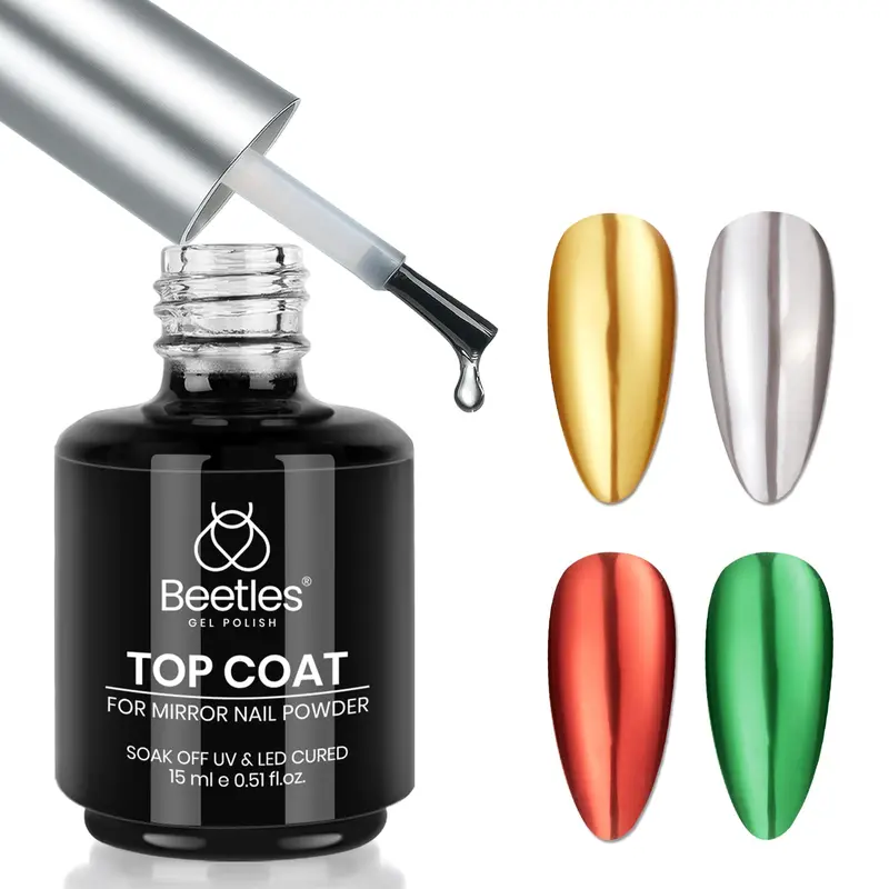 Beetles Couche Gel de Finition pour Poudre Chrome – Effet Miroir Sans Essuyage, 15 ml