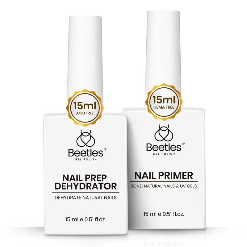 Beetles Déshydratant et Primer Ongles Sans Acide et Sans HEMA – 15 ml, Set Professionnel (2 pièces)