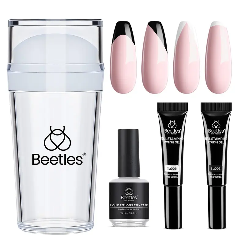 Beetles French Tip Tool – Kit Stamp Gel Silicone pour Nail Art, Stamper Long et Lampe UV/LED