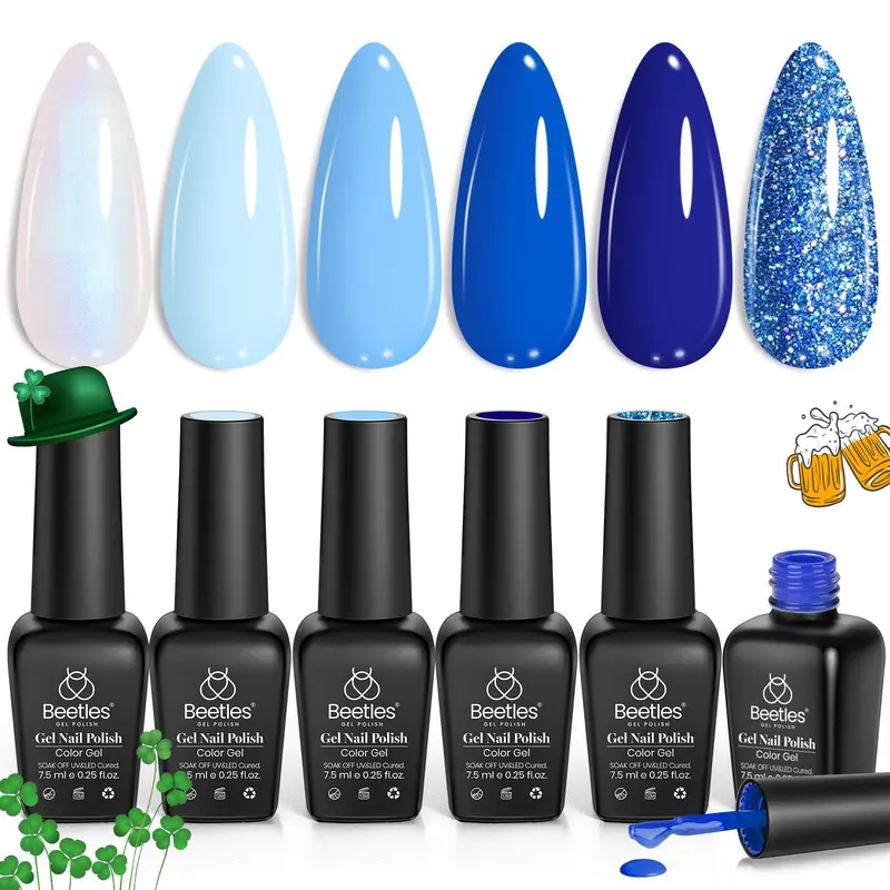 Beetles Gel Bleu – 6 Teintes Baby Blue Glitter | Collection Eau Sacrée