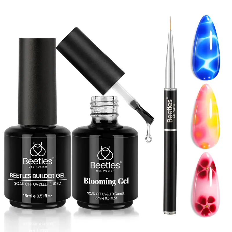 Beetles Gel Builder et Gel Blooming – Ensemble Ongles 2×15 ml, Effet Marbre et Extensions