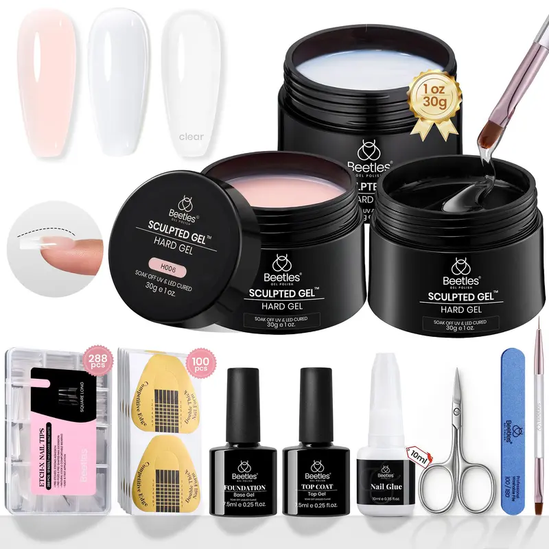 Beetles Gel Dur Kit Extensions Ongles Nude et Clair – 3 Couleurs, 9 en 1