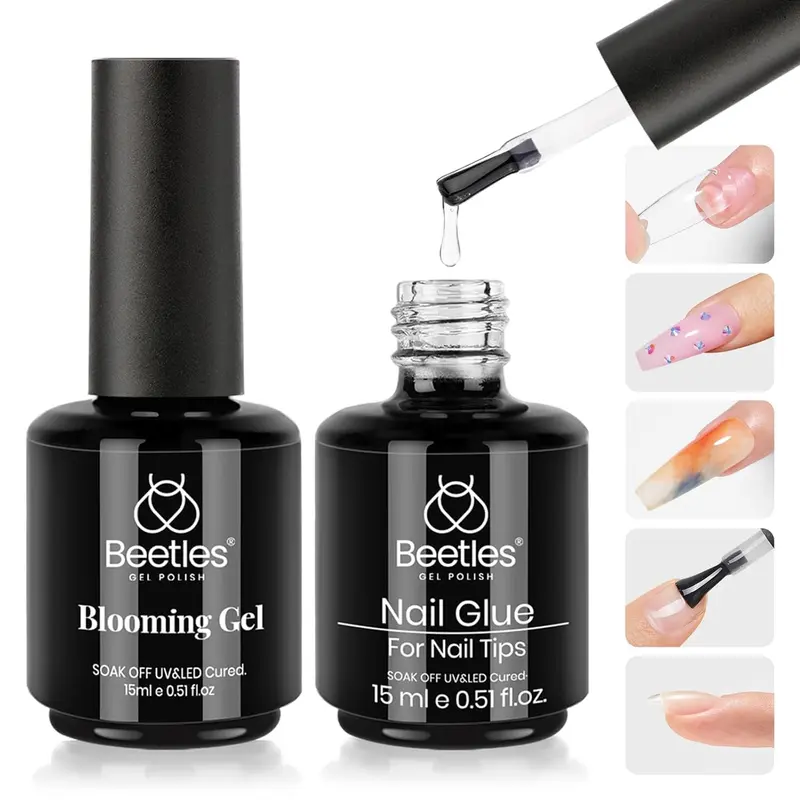 Beetles Gel Floraison et Colle Ongles – Coffret 2x15ml pour Effets Marbre et Liaison Forte