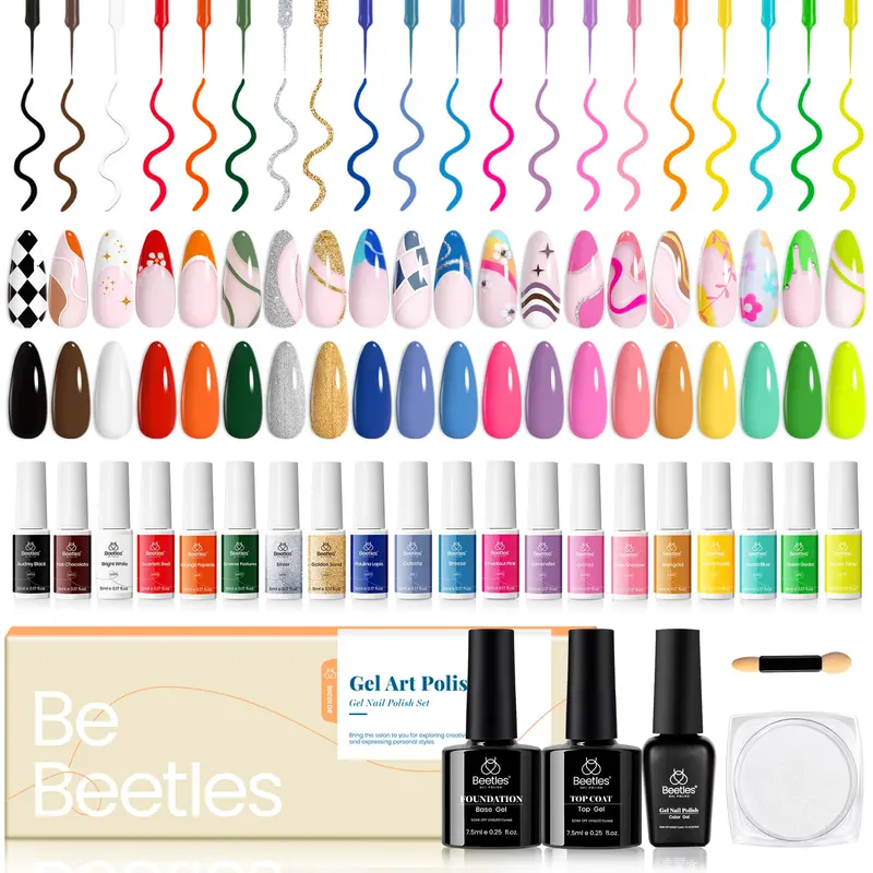 Beetles Gel Liner – Ensemble pour dessins sur les ongles Pastel et Néon, French Tip, Pinceau Fin, Gel UV