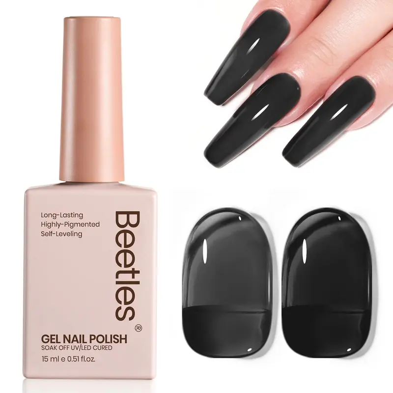 Beetles Gel Noir Jelly – Vernis Gel Noir Translucide 15 ml, Effet Jelly, Séchage LED/UV, Manucure DIY