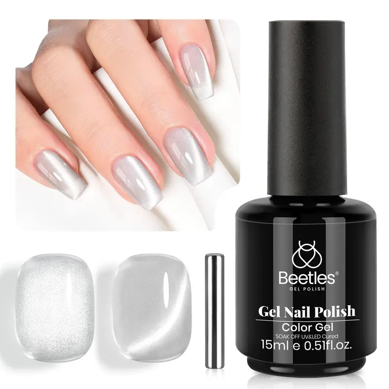 Beetles Gel oeil-de-chat argente – Vernis Gel 15 ml, Effet Aimant Scintillant