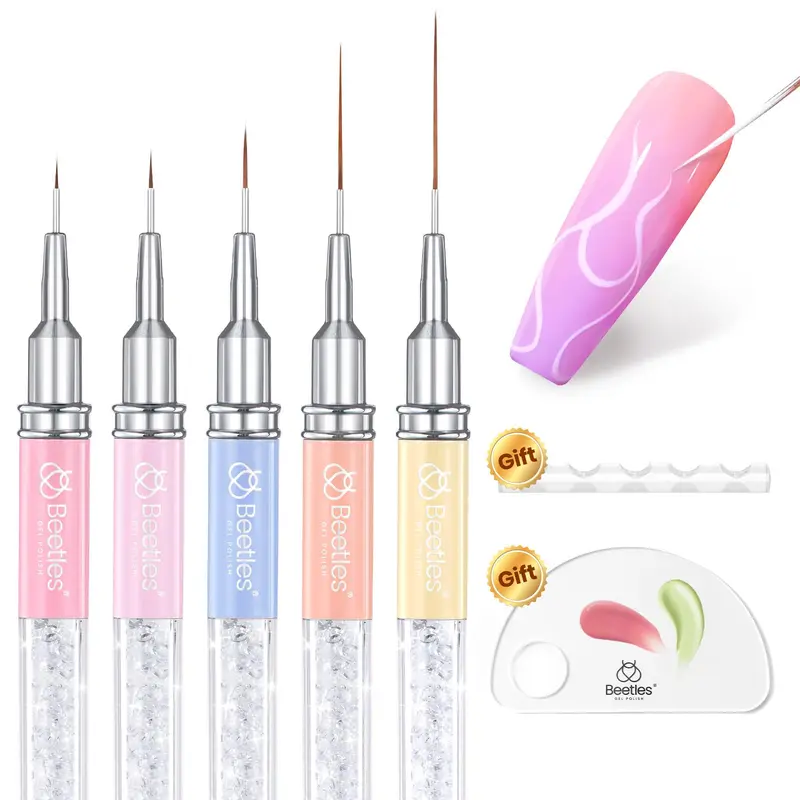 Beetles Gel Polish – 5 pinceaux liner pour art des ongles, 5 tailles (5/6/11/20/25 mm)