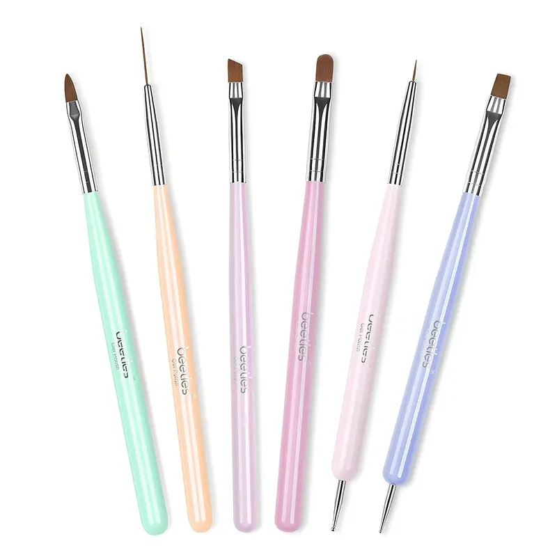 Beetles Gel Polish – 6 Pinceaux Nail Art, Manche Bois/Alliage, Stylos Design Ongles, Kit Manucure à Faire Soi‑Même