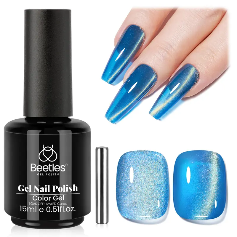 Beetles Gel Polish Bleu Œil-de-chat – 15ML Magnétique, Effet œil-de-chat, Design Ongles Maison