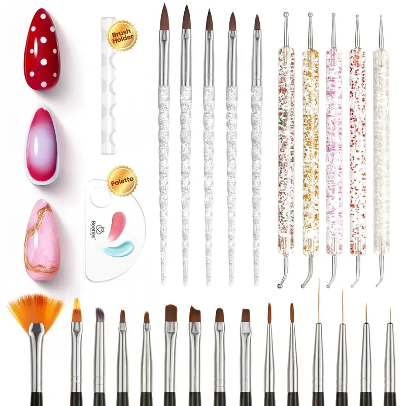 Beetles Gel Polish – Ensemble de 25 pinceaux Nail Art pour dessins fins, dotting et fleurs
