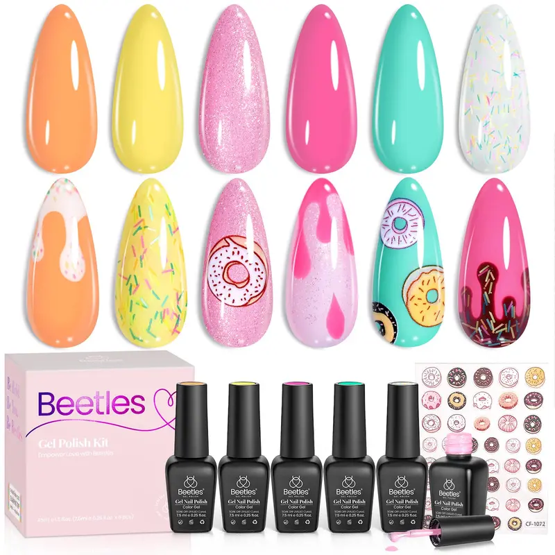Beetles Gel Polish – Ensemble de 6 teintes pastel macarons + stickers pain