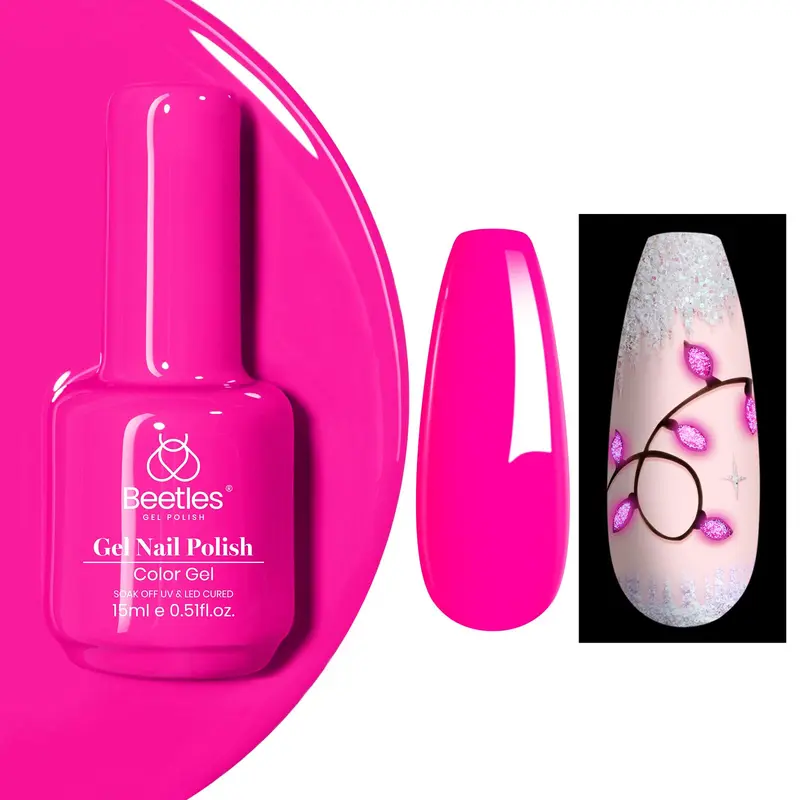 Beetles Gel Polish Hot Pink – Vernis Gel Rose Fluorescent 15 ml, Lumineux dans le noir, Soak Off UV/LED