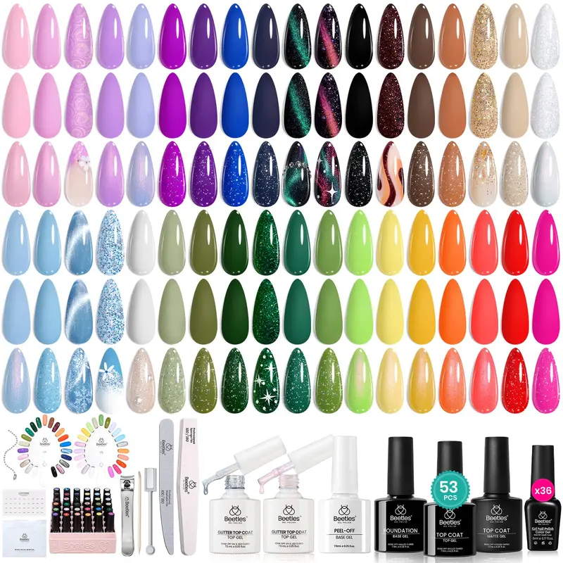 Beetles Gel Polish Kit – 36 couleurs, Base et Top Coat inclus, Manucure UV durable et Cruelty-Free