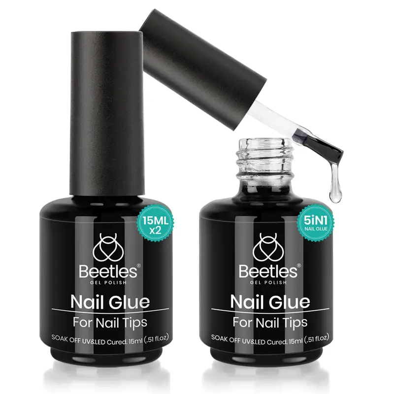 Beetles Gel Polish – Kit Colle Gel 2x15ml, 5-en-1 pour Ongles Acryliques, Pinceau Robuste, LED Requise