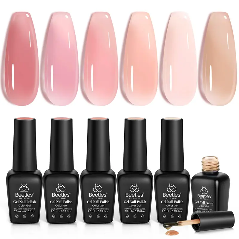 Beetles Gel Polish – Kit Gel Translucide 6 Couleurs pour Ongles Rose Clair et Translucides