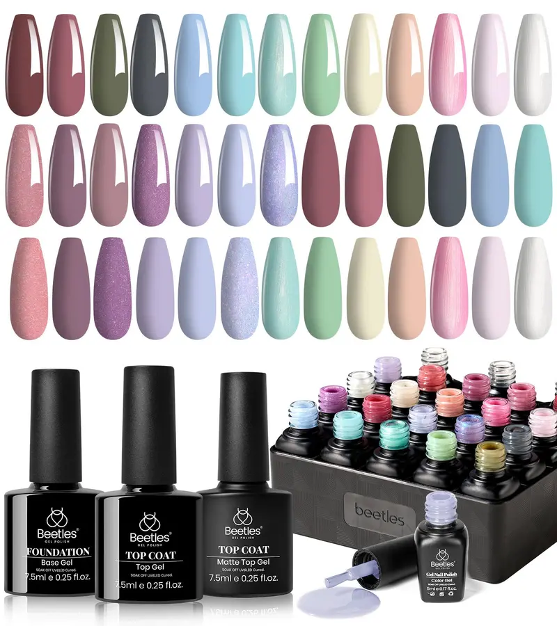 Beetles Gel Polish Kit Healing Elixir – 20 Nuances Pastel + Base & Top Coat