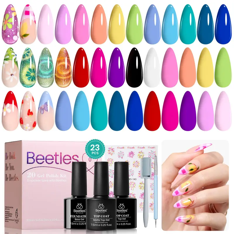 Beetles Gel Polish Kit – Royaume Magique Œil-de-chat, 20 couleurs, LED/UV, base et top coats inclus