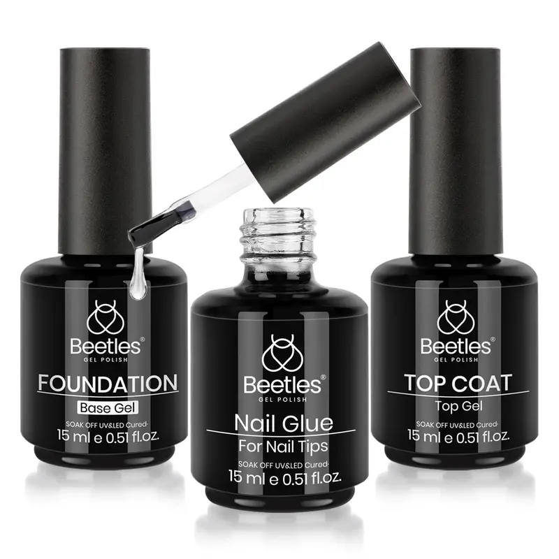 Beetles Gel Polish – Kit Top Coat Gel Sans Essuyage & Colle Ongles 9-en-1 (3 pièces)
