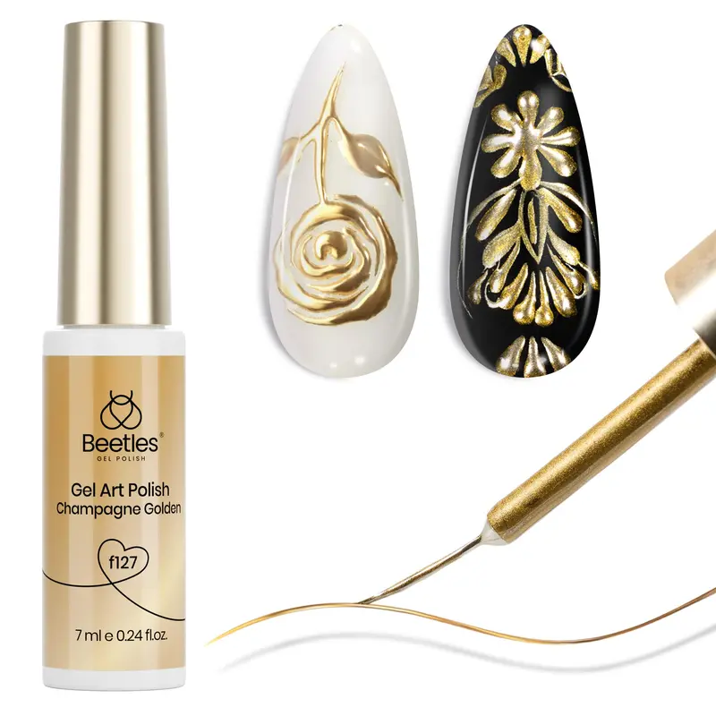 Beetles Gel Polish Liner Doré Métallique – 7 ml, Effet Chrome 3D et Pinceau Fin pour Nail Art Français